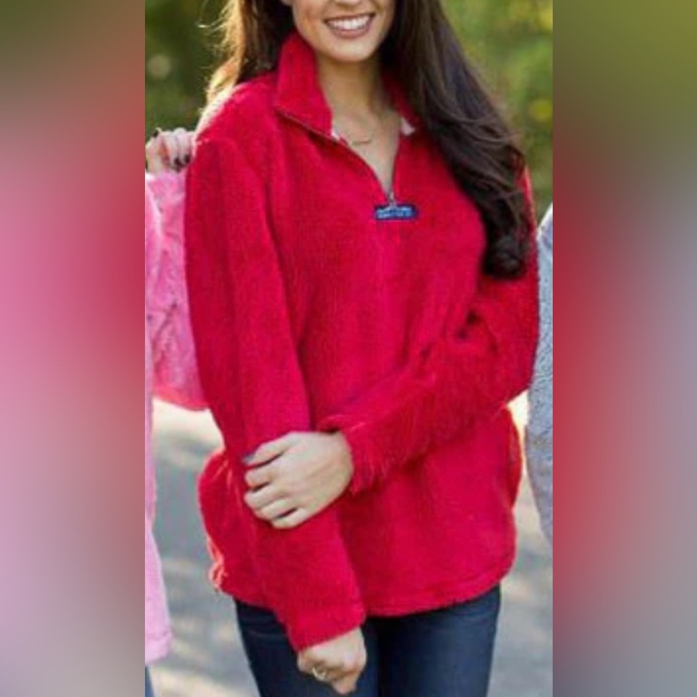 Lauren James Red Quarter-zip Sherpa Pullover